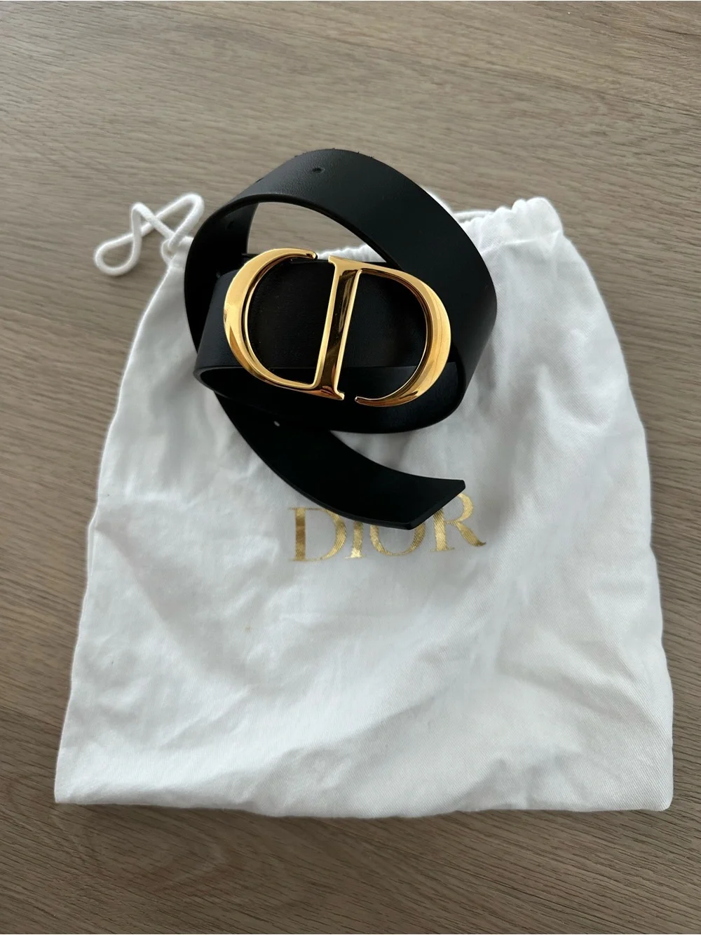 Dior Black Leather Belt with Gold CD Buckle - new